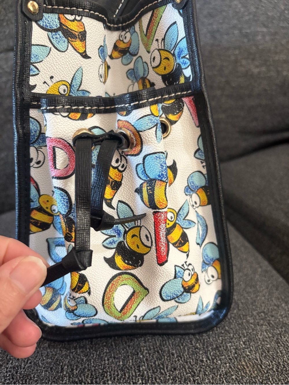 Dooney & Bourke Bee Print Tote Bag - White/Black Trim - Picture 2 of 14